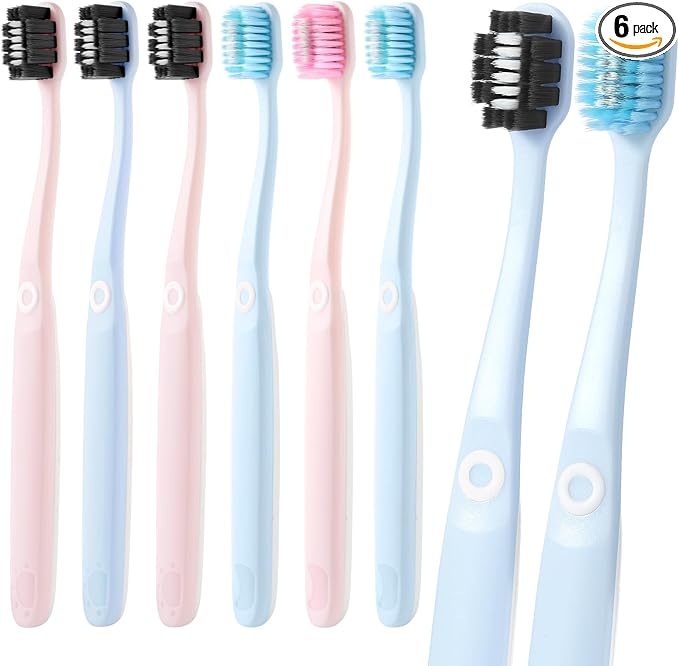 Soft Toothbrushes for Morning Freshness & Night Cleanliness, 10000+ Soft Bristle Toothbrush for Sensitive Gums, Charcoal & Silver Ions, Triple-Layer Flossing Bristles, Angled Neck Design