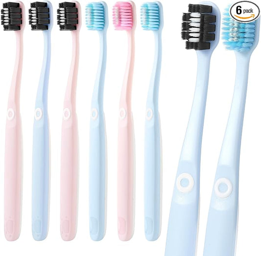 Soft Toothbrushes for Morning Freshness & Night Cleanliness, 10000+ Soft Bristle Toothbrush for Sensitive Gums, Charcoal & Silver Ions, Triple-Layer Flossing Bristles, Angled Neck Design