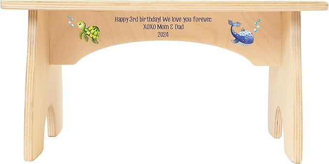 Step Stool for Toddlers- Personalized Wood Kids Step Stool with Name for Kitchen Sink, Bathroom, Potty Training, Toilet, Kitchen Sink- Sturdy and Safe- Made in USA by BloomOwl (Ocean)