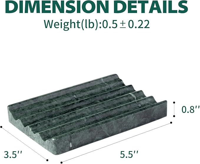 Soap Holder, Marble Soap Dish for Shower, Green Bar Soaps Holder with Water Ripple Design, Easy Cleaning Soaps Saver for Kitchen Sink，Bathroom, Executive Indian Natural Stone Soap Tray