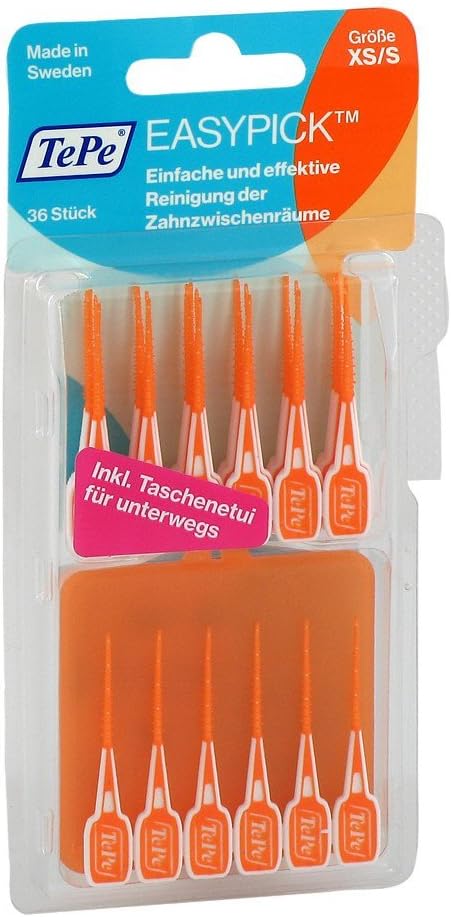TePe Dental Floss Picks, Tooth Picks Flossers, Floss Sticks, EasyPicks XS/S, Orange, 36 Pk