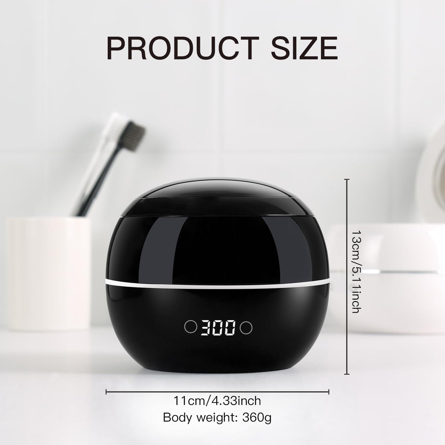 Dental Ultrasonic Retainer Cleaner Machine: 45kHz Dental Cleaning Pod for Denture, Aligner, Mouth Guard, Night Guard, Braces & Jewelry, UV Denture Cleaner with Digital Timer & Dual Mode 250ML Black