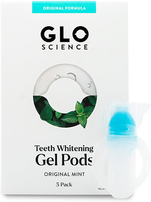 GLO Science Teeth Whitening Gel Pods – Safe, Effective Whitener with Silicon Brush, 6% Hydrogen Peroxide – Fastest Way to Whiter Teeth, Sensitivity Free – Mint Flavor (Pack of 5)
