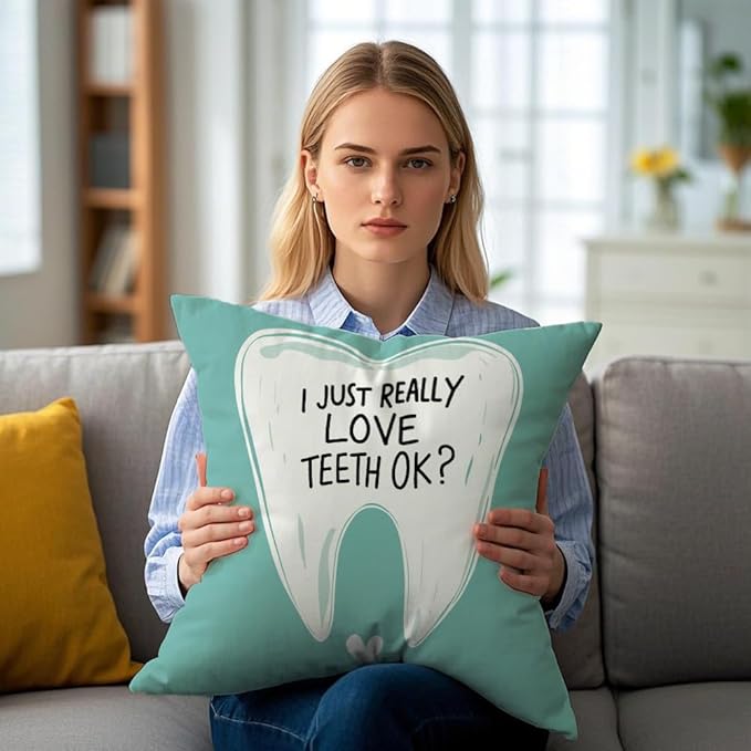 Cirzone Dental Gifts for Women -18x18Inch Throw Pillow Cover Best Teeth Gifts with Gift Box Perfect Birthday National Dentist Day Gifts for Home Sofa Decor