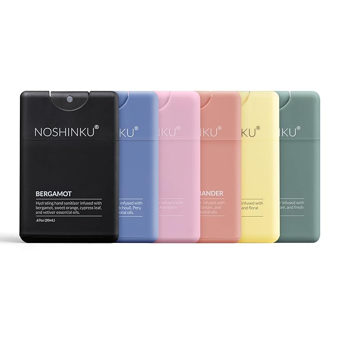 Noshinku - Refillable Hand Sanitizer Discovery 6-Pack, Travel Size Spray with Hydrating Botanical Mist, Natural Ingredients, All Natural Fragrances, Sugarcane-Derived Alcohol, No Parabens, No Dyes