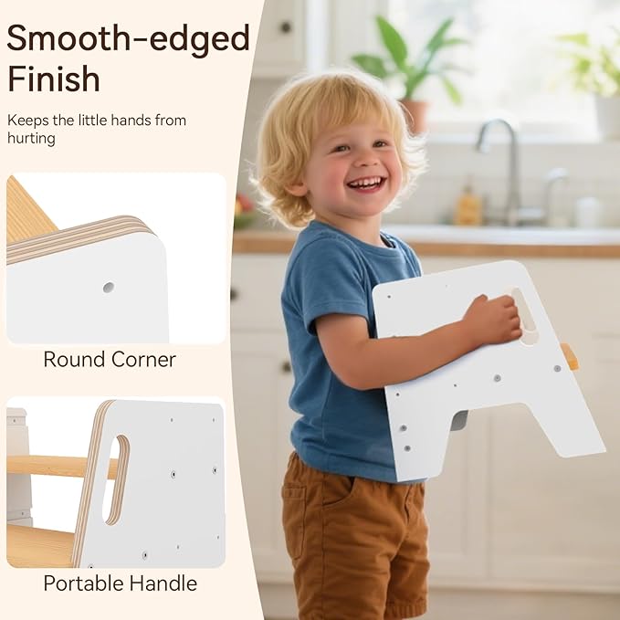 Wingyz Toddler Step Stool with Handles, Wooden Step stools for Kids, Durable 3-Level Height Adjustable Stepstool for Bathroom Sink, Kitchen, Bedroom,Potty Training