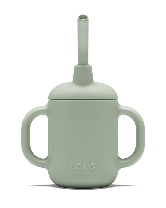 Lalo Little Cup, Non-Toxic Silicone Straw Cup with Handles - Baby and Toddler Sippy Cup - Mini Cup and Straw Training System, 4oz, Sage