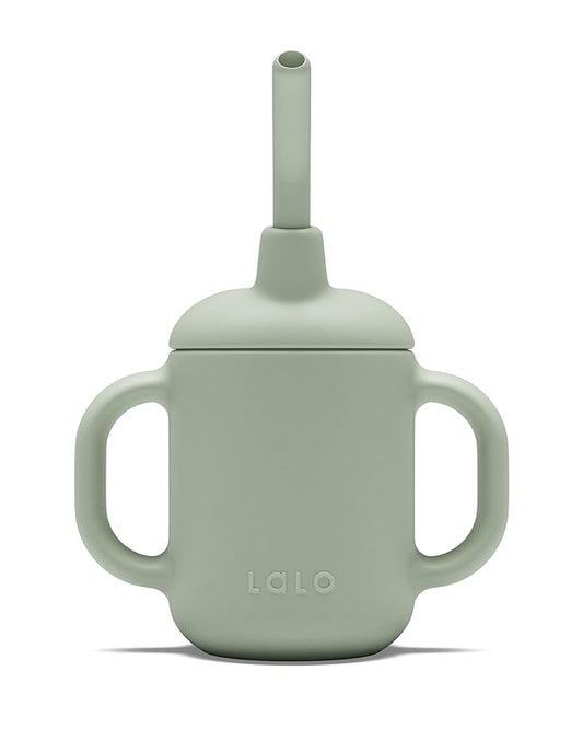 Lalo Little Cup, Non-Toxic Silicone Straw Cup with Handles - Baby and Toddler Sippy Cup - Mini Cup and Straw Training System, 4oz, Sage