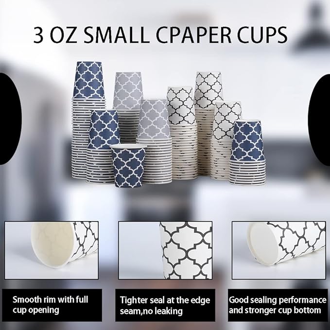 [300 Pack] 3 oz Paper Cups, Small Mouthwash Cups 3 OZ, Mini Disposable Bathroom Cups, Paper Cups 3 Ounce for Bathroom, Supermarket, Birthday Party, Travel, Events, Picnic, BBQ