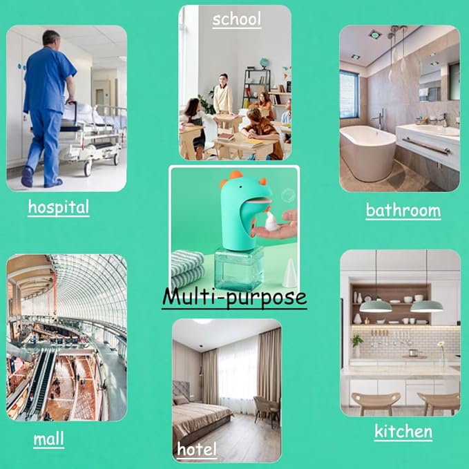 Kids Soap Dispenser - Touchless Cute Dinosaur Automatic Hand Foam Soap Dispenser, IPX6 Waterproof 8.5oz/ 250ml for Bathroom Countertop, Kitchen, Office, Hotel, Preschool