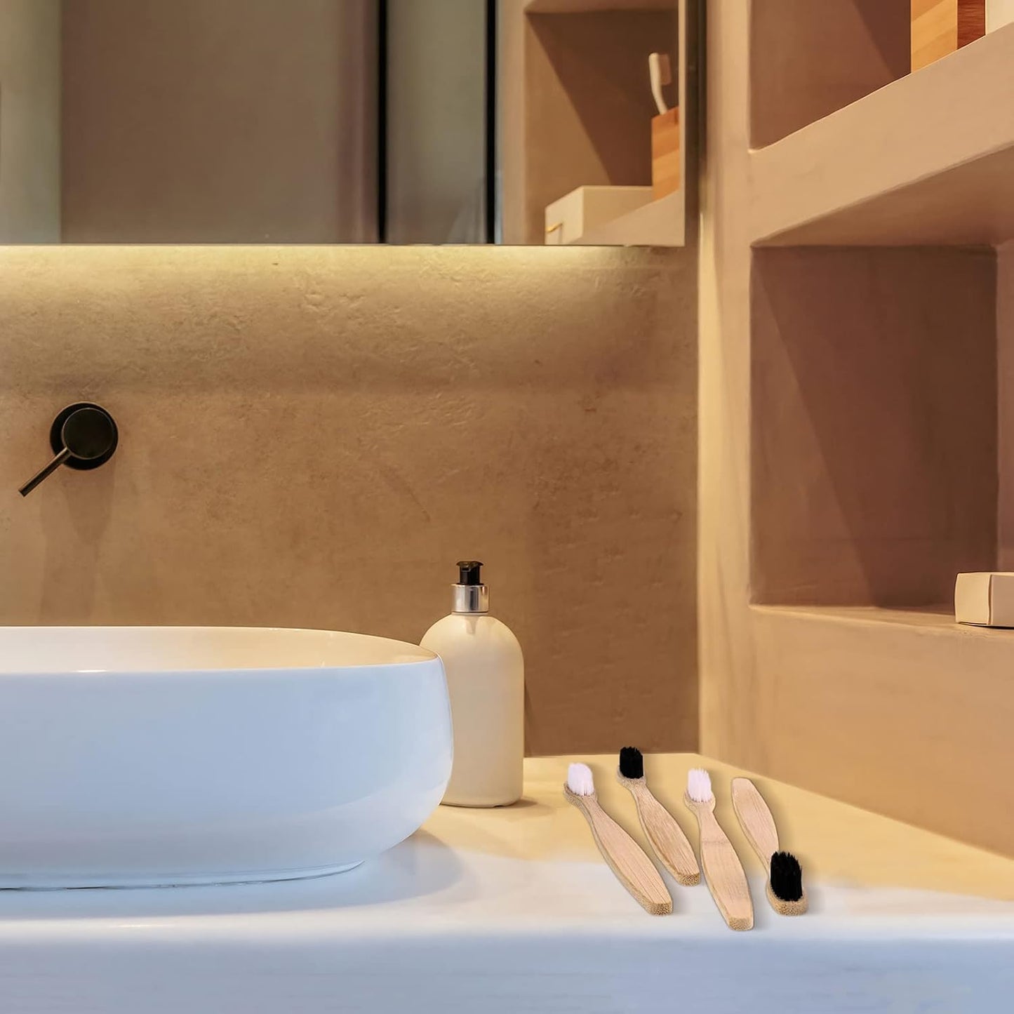 Vesici 200 Pieces Bamboo Toothbrushes Bulk Soft Bristles Toothbrushes with Micro Fur Ultra Wooden Bamboo Teeth Brushes Manual for Adults Travel Family Hotel Use Individually Packaged