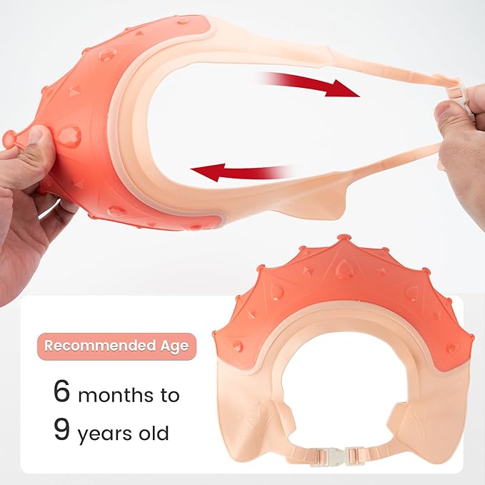 FUNUPUP Kids Shower Cap, 2 Pack Adjustable Toddler Hair Washing Bathing Cap Shield Visor Shampoo Cap Protect Baby Eyes (Crown, Pink and Yellow)