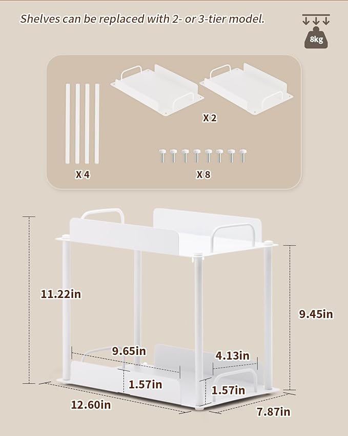 KATHY&BOB Bathroom Countertop Organizer, Make-up Desk Organization, Dressing Shelf Desktop Storage for Bathroom Cosmetic Dorm Kitchen Living Room, Multipurpose Cubicle Display Rack (White, 2 Tiers)