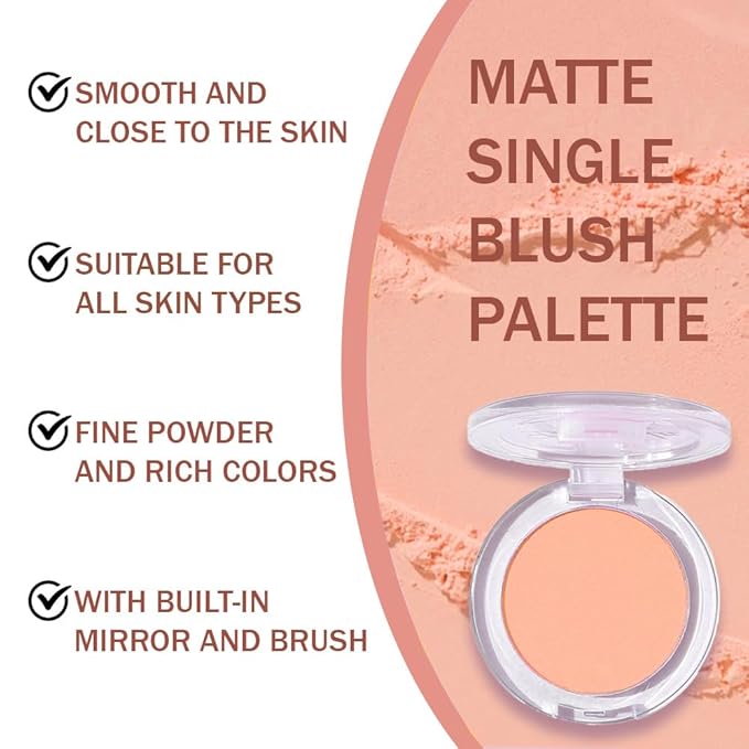 Blush for Cheeks Makeup Palette, Natural Matte Cream Powder Single Blushes for Eye and Cheek, Buildable Long-Lasting Color,Vegan & Cruelty-Free,Everyday Makeup Look for Women,#06-Deep Nude