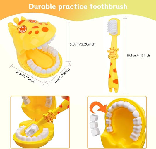 Cartoon Giraffe Early Education Dental Toy Set - Cute Interactive Teeth Model with Toothbrush for Teaching Brushing, Toothbrushing Trainer, Teeth Development Tool for Baby Toddler Kids