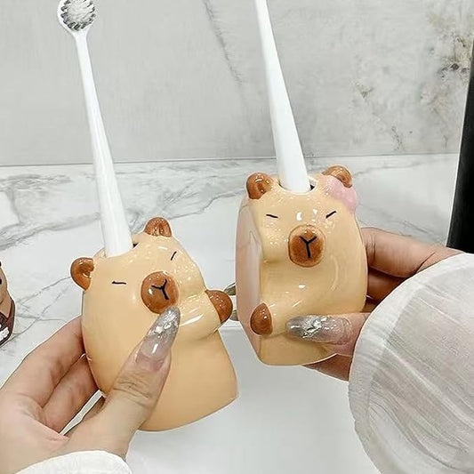 Ceramic Toothbrush Holder for Bathroom, Cute Capybara Shape Tooth Brush Holders for Bathroom Countertop Home Office Table Decor