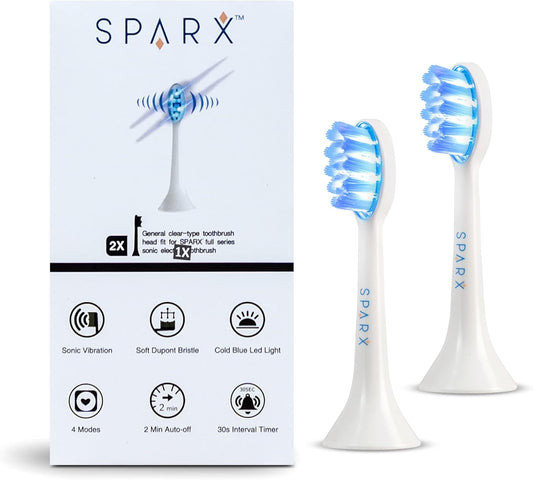 SPARX - Toothbrush Replacement Heads, Brush Heads with Blue Light Therapy for Gum Care, Replacement Brush Heads, White, 2 Pack…