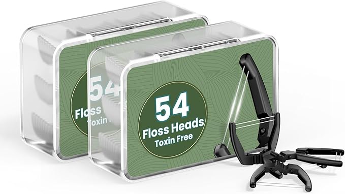 Electric Flosser Refills - 108 Pack of Double-Line Floss Heads | Easy Snap-On, Gentle Gum Care | Replacement Heads for Effective Flossing-Black