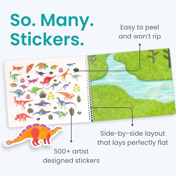 Cupkin Dinosaur Sticker Book Activity for Kids, Toddler Airplane Travel Essentials, 500+ Dino Stickers for Kids + 12 Scenes + 12 Coloring Book Pages, Dinosaur Lover Gift, Crafts Ages 2-8