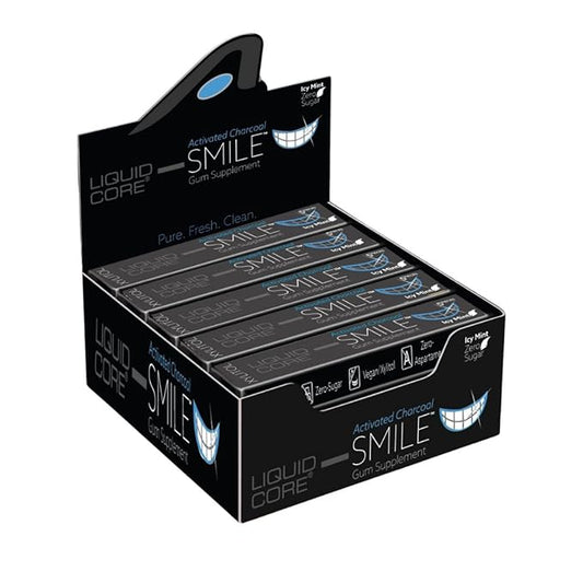 Liquid Core Smile Activated Charcoal Gum with MCT Oil, Hydroxyapatite, and Xylitol – Teeth Cleaning Gum, Icy Mint Sugar-Free Gum (15 Pack)