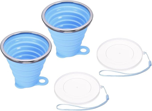 PATIKIL Collapsible Travel Cup, 2 Pack 270mL Travel Folding Cup with Lid Silicone Portable Drinking Cup for Traveling Camping, Blue