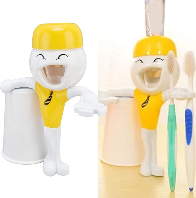 3 in 1 Cartoon Toothbrush Holder, Toothpaste Squeezer Dispensers, Kids Bathroom Set