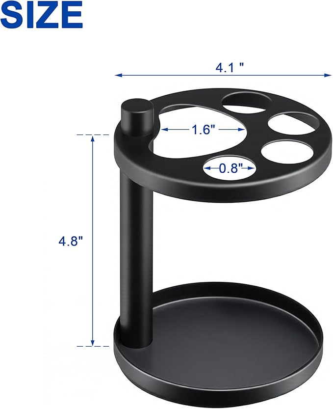 Metal Toothbrush Holder Stand for Bathroom: Stainless Steel Ventilated Organizer with Slots for Electric Toothbrushes, Toothpaste, Razors & Small Comb, Unique Footprint Base Design, Black
