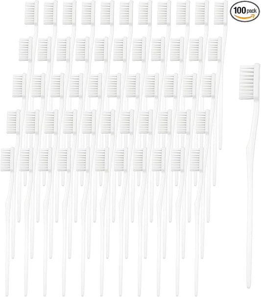 100 pcs Bulk Toothbrushes Individually Wrapped, White Manual Disposable Travel Toothbrush for Adult, Soft Bristles for Homeless,Travel, Hotels