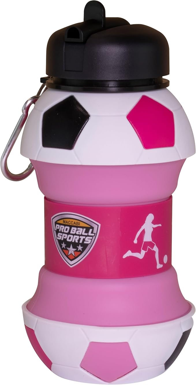 Maccabi Art Clip-On Collapsible BPA-Free Silicone Soccer Ball Water Bottle for Kids, 1 Liter Size