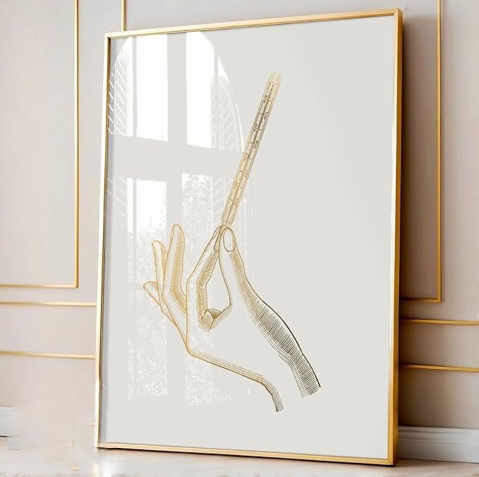 NATVVA Canvas Painting 3 Pieces Syringe Thermometer Stethoscope Art Posters Med Student Gold Prints Wall Art Pictures for Clinic Decor with Wooden Inner Frame