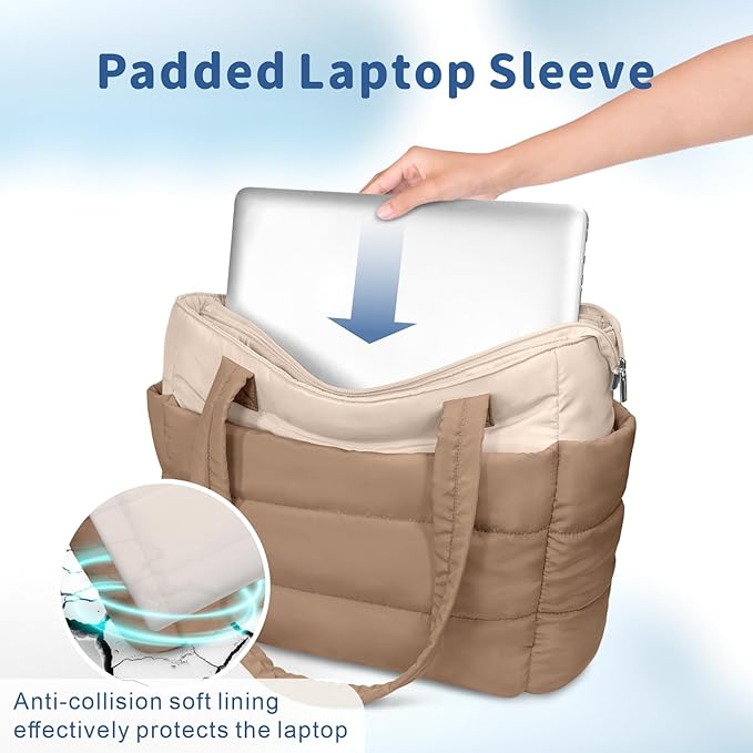 TOPDesign Puffer Tote Bag for Women, Lightweight Puffy Handbag with Compartments, Quilted Shoulder Bag for Work, Travel, Gym