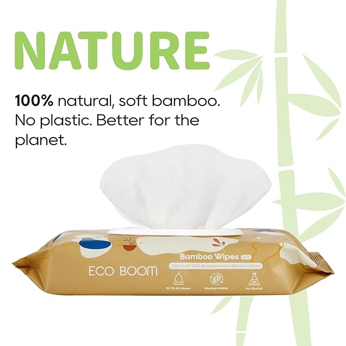 ECO BOOM Bamboo Baby Wipes | natural | 100% Plant-Based & fragrance free | Unscented & safe for Sensitive Skin | 99% Water | 16 Pack, Bulk Total of 960