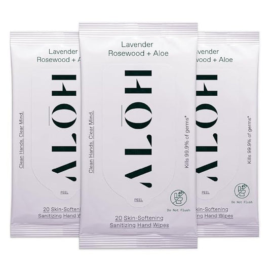 ALH Lavender Rosewood + Aloe Sanitizing Hand Wipes - Clean Hands, Clear Minds - On The Go Sanitizing Wipes for Kids and Adults - Travel Size 3 Pack, 20ct