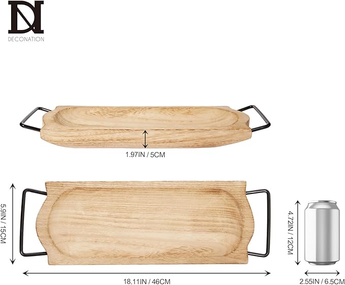 DN DECONATION Wooden Decorative Ottoman Tray with Handles, Rustic Rectangular Wood Tray for Coffee Table Bathroom, Candle Trays for Home & Living Room Decor Farmhouse Perfume Trinket Organizer