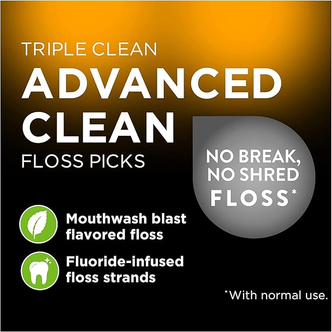 DenTek Triple Clean Advanced Clean Floss Picks, No Break & No Shred Floss, 20 Count (Pack of 1)