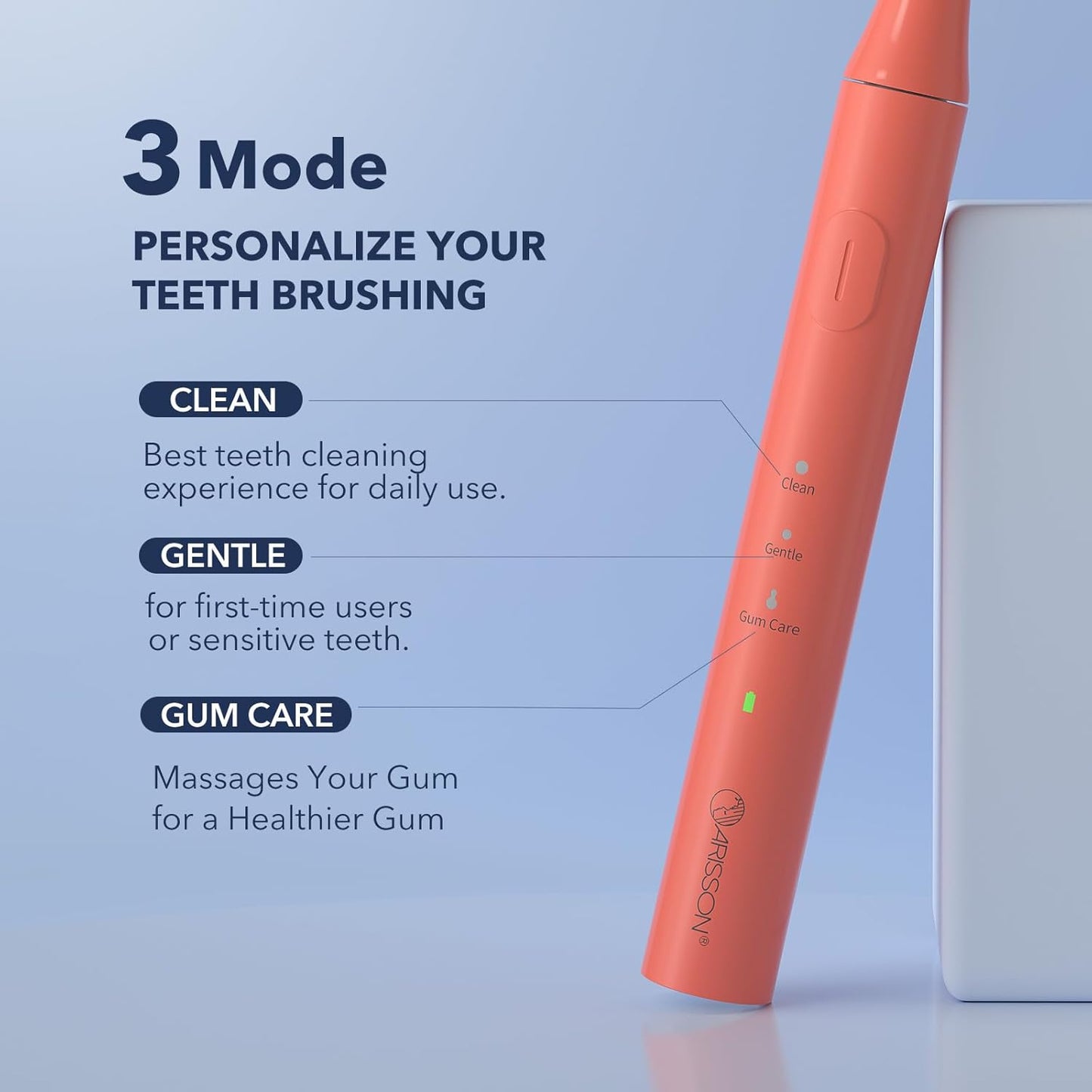 ARISSON Sonic Electric Toothbrush for Adults and Kids, 40,000 VPM Power Toothbrush, 1.5H Fast Charge Ultrasonic Electric Toothbrushes with 2 Minutes Smart Timer, 1.6 Oz Travel Toothbrush, Peach Orange