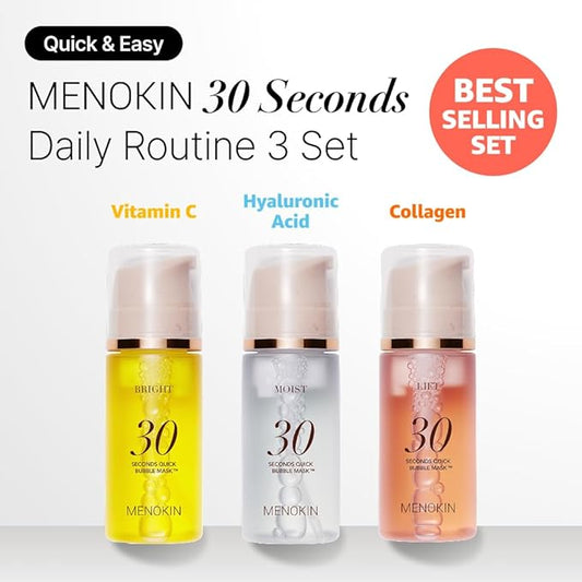 MENOKIN Korean Face Mask 3sets [30 seconds Quick Bubble Mask] (Collagen, Brightening, Moisturizing), Hydration improvement, Radiance-boosting, Easy-to Use, Glass Skin, 3.21 fl.oz