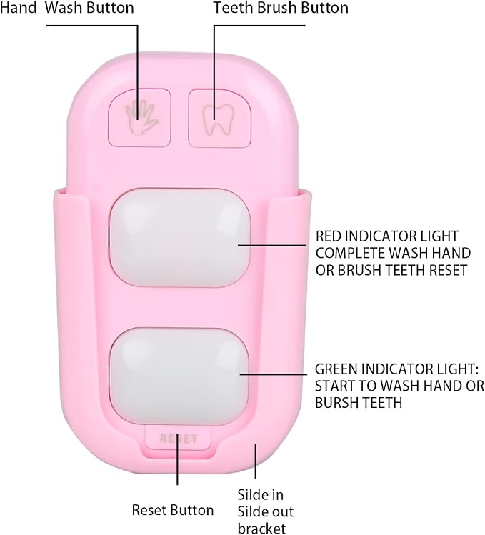 Timer for Kids, 2 Minutes Teeth Brush Timer,20 Seconds Bathroom Hand Washing Timer, Color Indicator Light Stick on Bathroom Timer for Children Training Coach (Pink)