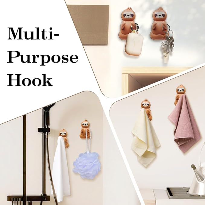 Cute Sloth Waterproof Self-Adhesive Shower Hook Set, Funny Sloth Razor Holder Bathroom Accessories for Men Women Sloth Lover, Sloth Lover Gifts for Women Men, Sloth Bathroom Decor