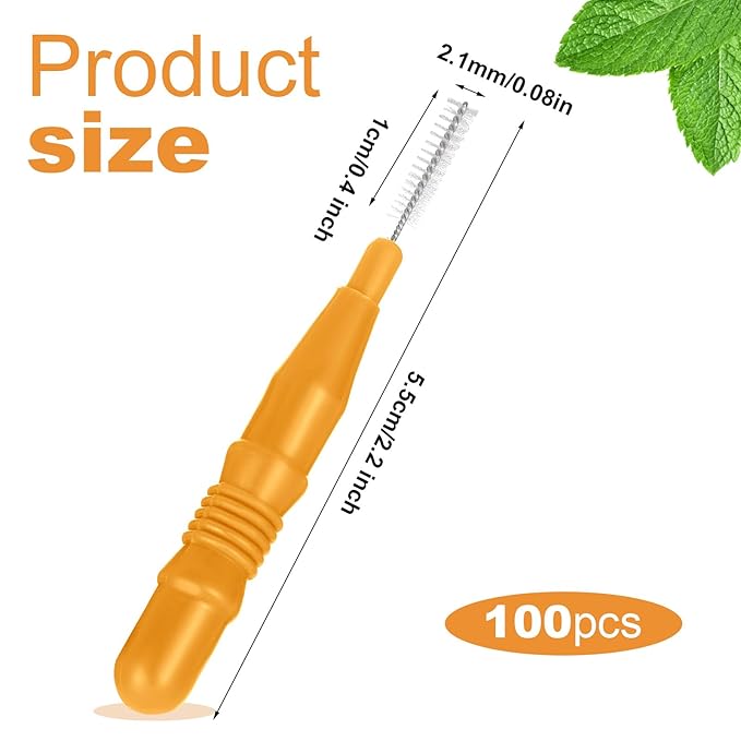 BBTO 100 Pcs Braces Dental Brush Flosser for Cleaner Interdental Brush Toothpick Tooth Flossing Head Oral Dental Toothpick Cleaners Cleaning Tool(Orange)