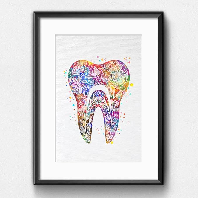 Dignovel Studios 18X24 Unframed Tooth Floral Watercolor Art Print Poster Medical Surgeon Dental Clinic Dentist Office Wall Hanging Decor DN884
