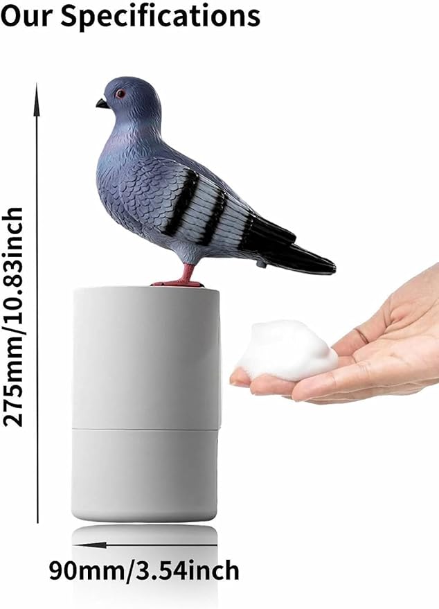 Fun Animal Series Foam Soap Dispenser-Shiba Inu,Pigeon,Shaped Foam Hand Washer,Automatic Soap Dispenser for Bathroom & Kitchen, Hilarious Gift for Kids, Adults (Peace Dove Series (White))