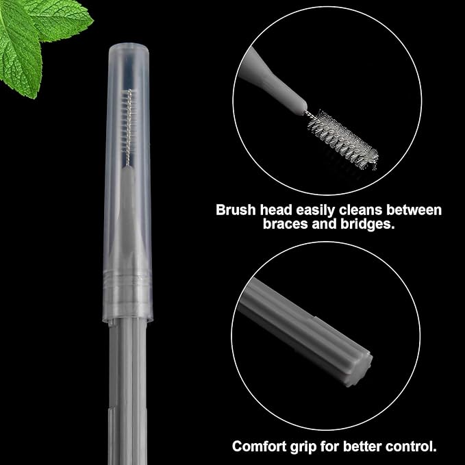 Patelai 100 Pieces Braces Brush for Cleaner Interdental Brush Toothpick Dental Flossing Head Oral Hygiene Flosser Tooth Cleaning Tool (Gray)