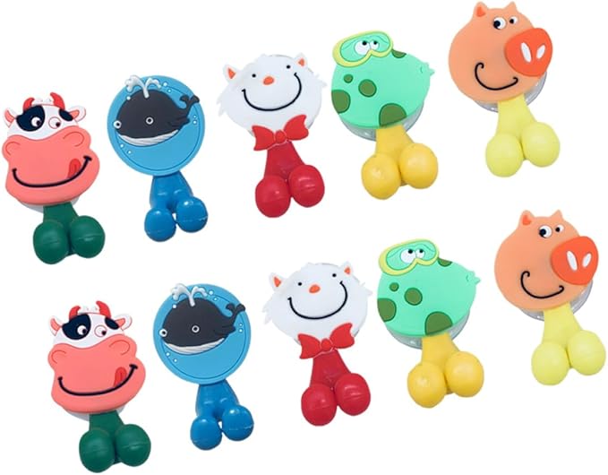 10pcs Cartoon Animal Toothbrush Holder with Strong Suction Cup Wall Stand for Bathroom Creative Silicone Rack with Frog Pig Shark Designs Space-Saving Organizer for Random Color