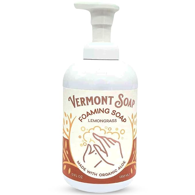 VERMONT SOAP Organic Lemongrass Zen Foaming Hand Soap - Natural Moisturizing Soap for Dry Skin - Fragrance Free Liquid Bathroom Hand Soap Dispenser - Lemongrass Zen - 12 oz