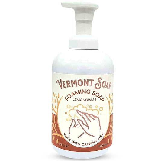 VERMONT SOAP Organic Lemongrass Zen Foaming Hand Soap - Natural Moisturizing Soap for Dry Skin - Fragrance Free Liquid Bathroom Hand Soap Dispenser - Lemongrass Zen - 12 oz