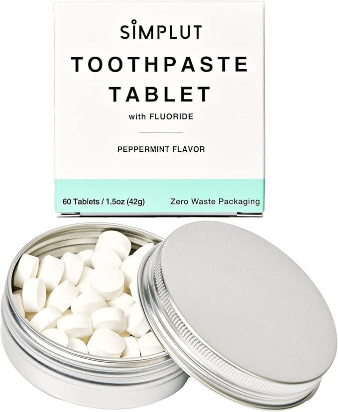 Chewable Toothpaste Tablets with Fluoride, 60 Pack - Travel Sized Oral Care, Eco Friendly Vegan Dental Tabs for Brushing - All Natural, SLS Free Ingredients for Adults - Peppermint Flavored