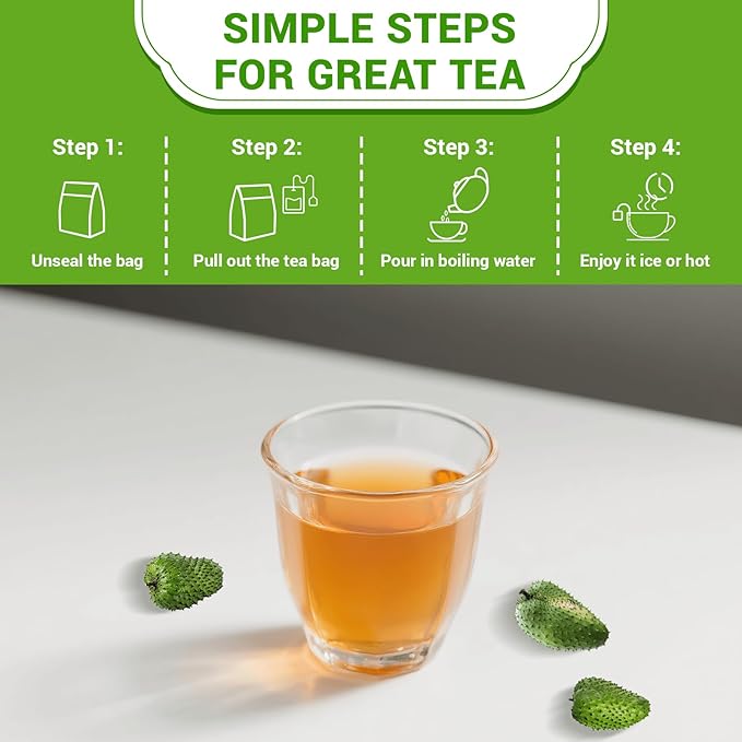 Soursop Leaf Herbal Tea (Graviola) - Caffeine & Sugar Free, 80 Teabags
