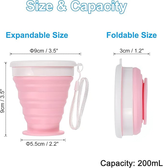 PATIKIL Collapsible Cup, 2 Pack 200mL Travel Folding Cup Silicone Portable Drinking Cup for Camping Hiking Outdoors, Pink