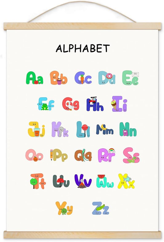 YOUHONG Alphabet Poster Classroom Wall Art Kids Art Educational Posters, Perfect for Toddler Room Decor Preschool Decor, Alphabet Poster for Toddlers Ready to Hang (Hang Rope Included) - 12x15.7 Inch